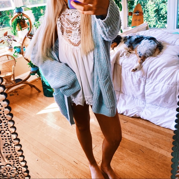 Sweaters - Lux Baby Blue & Grey Chunky Woven Cardi